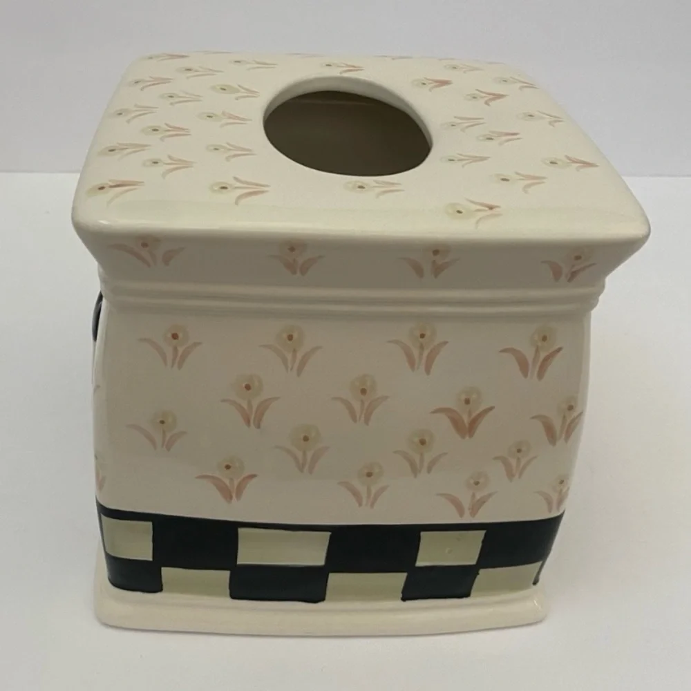 Warren Kimble Fat Cat in Tub Tissue Box Cover Ceramic Bath Black & White Tuxedo - Picture 4 of 8